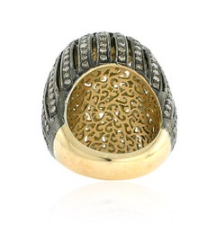 Rose Cut & Pave Diamonds Ring in 14k Yellow Gold with Overall Filigree Work