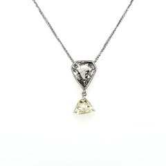 Rose Cut Pear Diamond and Triangular Shape Diamond Drop Necklace with 18k White
