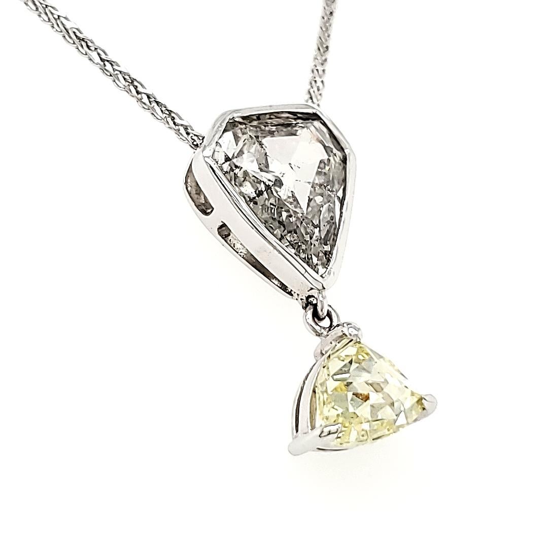 Contemporary Rose Cut Pear Diamond and Triangular Shape Diamond Drop Necklace with 18k White  For Sale