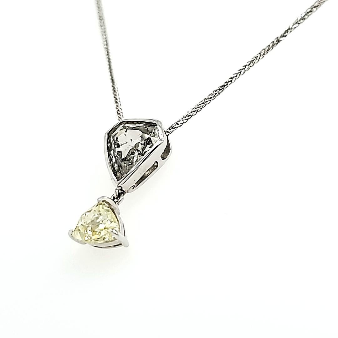 Collar en forma de gota de diamante pera talla rosa y diamante de forma triangular con blanco 18k Corte rosa en venta