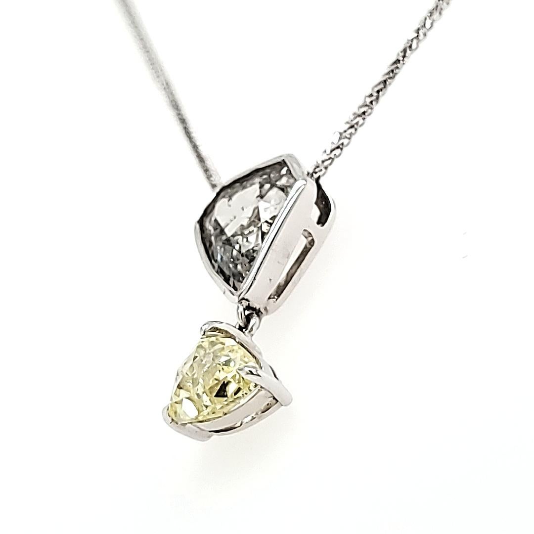 Rose Cut Pear Diamond and Triangular Shape Diamond Drop Necklace with 18k White  For Sale 1