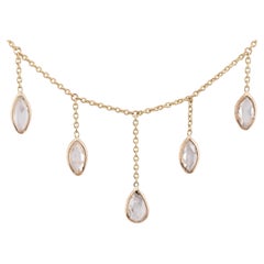 Halskette mit Fransen aus 14 Karat Gelbgold mit Diamanten im Rosenschliff in Birnen- und Marquise-Form