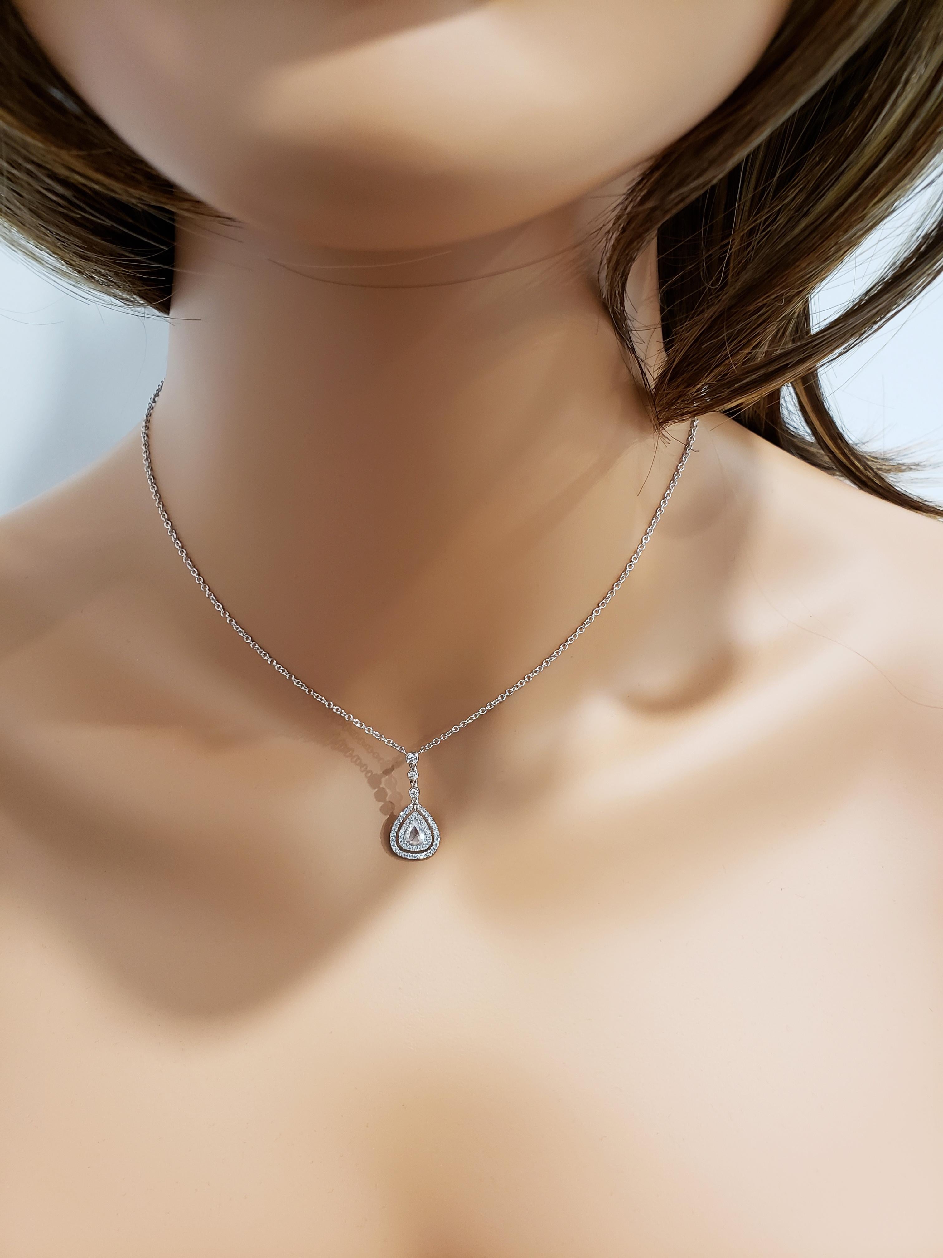 Contemporary Roman Malakov, Rose Cut Pear Shape Diamond Double Halo Drop Pendant Necklace For Sale