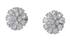 Rose Cut Pear Shape Diamond Flower Earrings