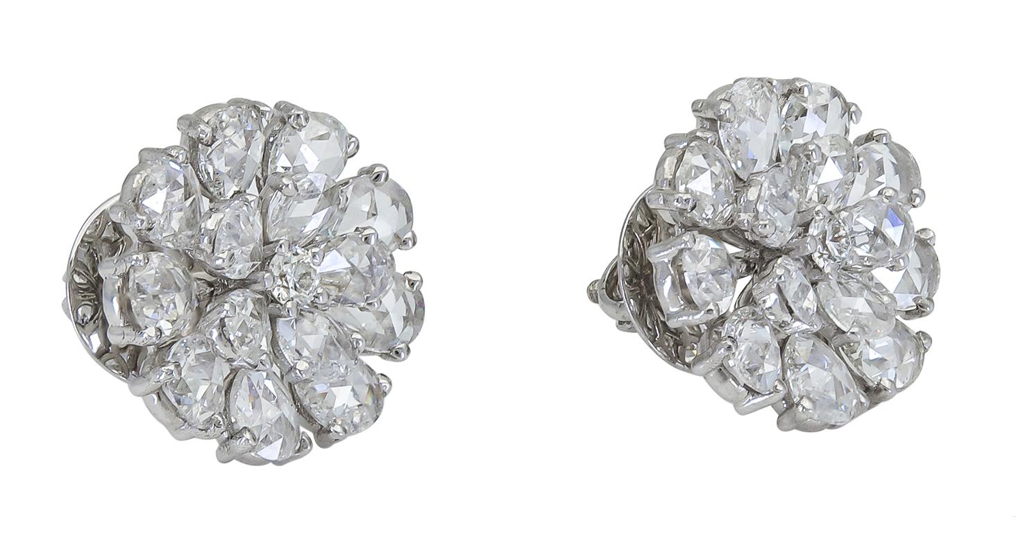 Contemporary Rose Cut Pear Shape Diamond Flower Earrings For Sale