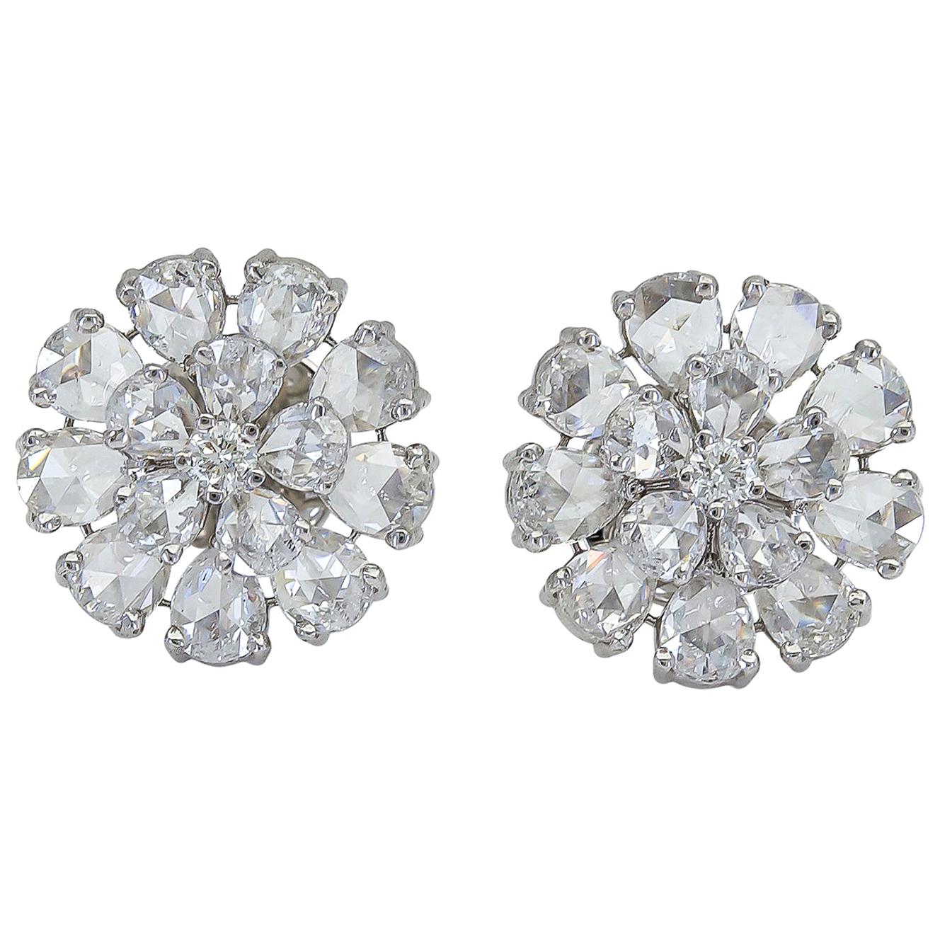 Rose Cut Pear Shape Diamond Flower Earrings For Sale