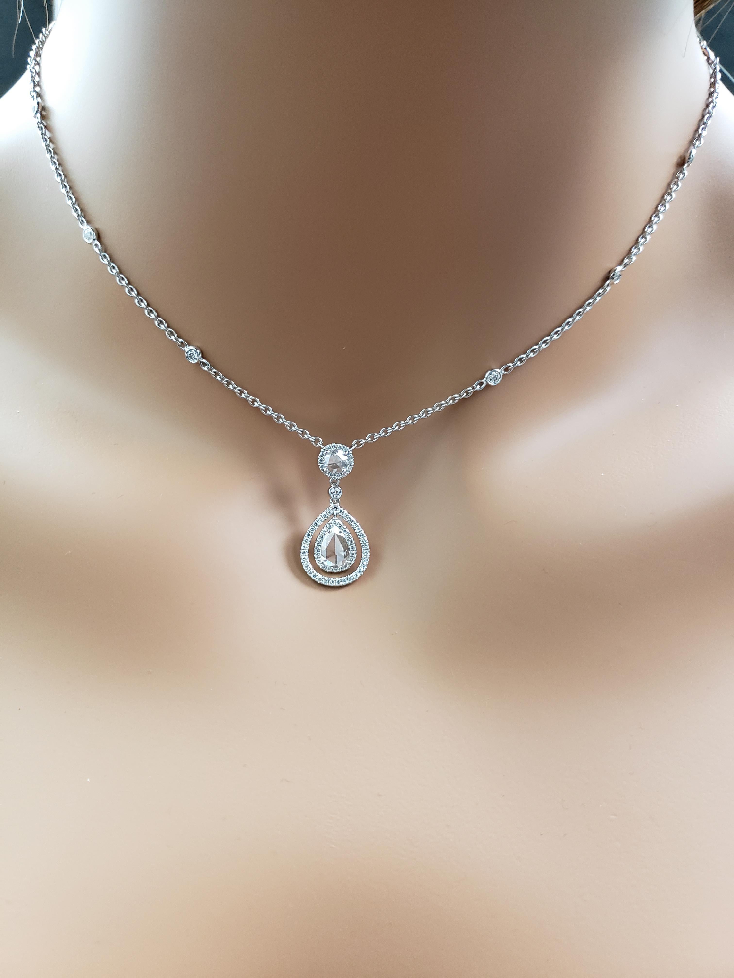 Roman Malakov, Rose Cut Pear Shape Diamond Halo Drop Pendant Necklace In New Condition In New York, NY