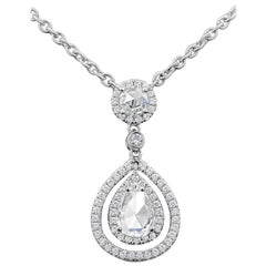 Roman Malakov, Rose Cut Pear Shape Diamond Halo Drop Pendant Necklace