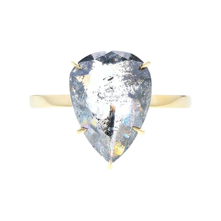 Rose Cut Pear Shaped Salt and Pepper Diamond Solitaire Engagement Ring at 1stDibs rose cut
