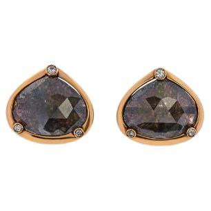 Rose Cut Pear Stud Earrings in 18k Rose Gold and Grey Diamonds For Sale