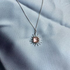 Rose Cut Pink Peach Morganite Sun Pendant, 10kt White Gold with Paper-Link Chain
