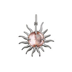 Rose Cut Pink Peach Morganite Sun Pendant, 10kt White Gold with Paper-Link Chain