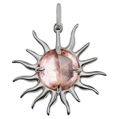 Pendentif soleil en Morganite rose et pêche, or blanc 18kt avec chaîne à maillons en papier