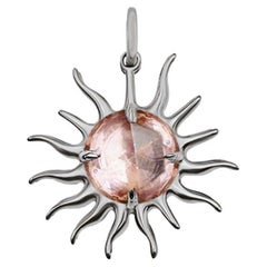 Pendentif en forme de soleil en Morganite rose et pêche taillée en rose, A Silver avec chaîne en papier-lien