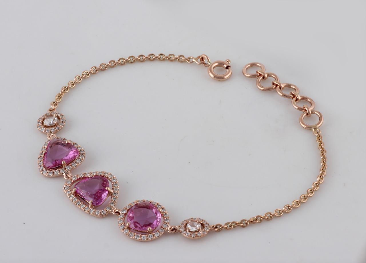 Rose Cut Pink Sapphire and Diamond 18 Karat Rose Gold Suite In New Condition In Bangkok, Thailand