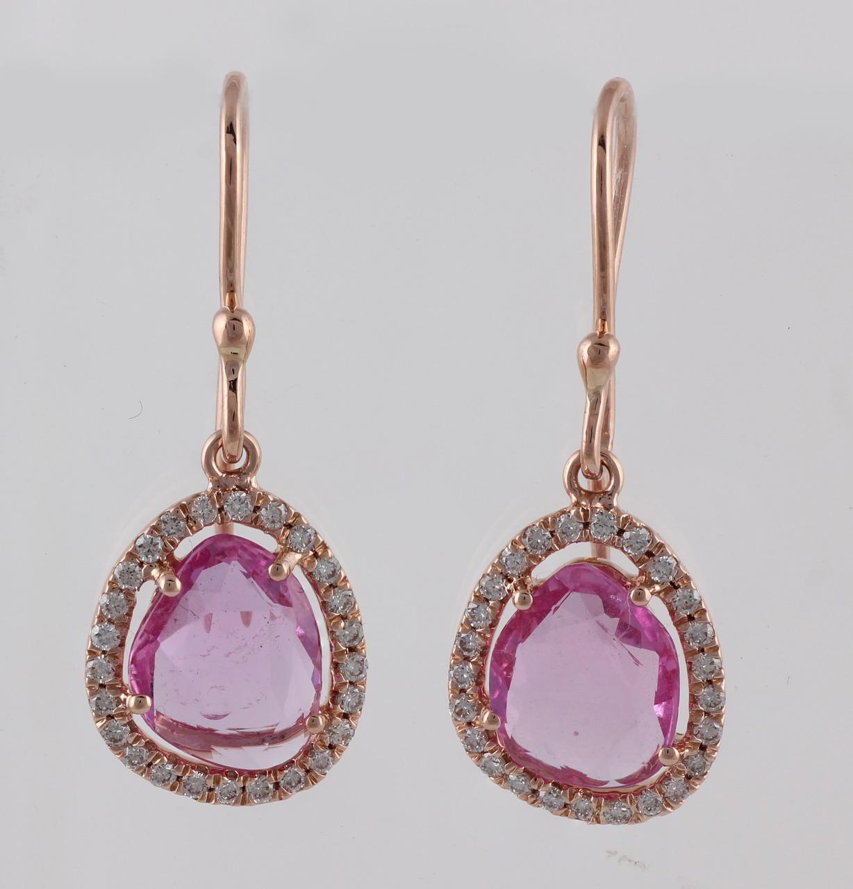 Women's Rose Cut Pink Sapphire and Diamond 18 Karat Rose Gold Suite
