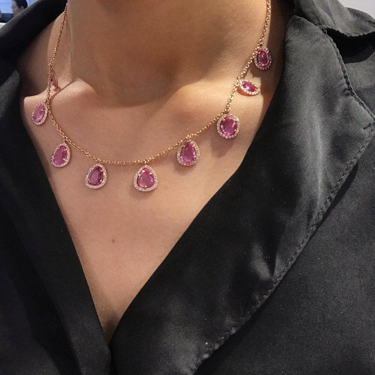 Rose Cut Pink Sapphire and Diamond 18 Karat Rose Gold Suite 1