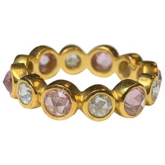 Rose Cut Pink Sapphire and Diamond Eternity Ring, 22 Karat Gold, A2 by Arunashi