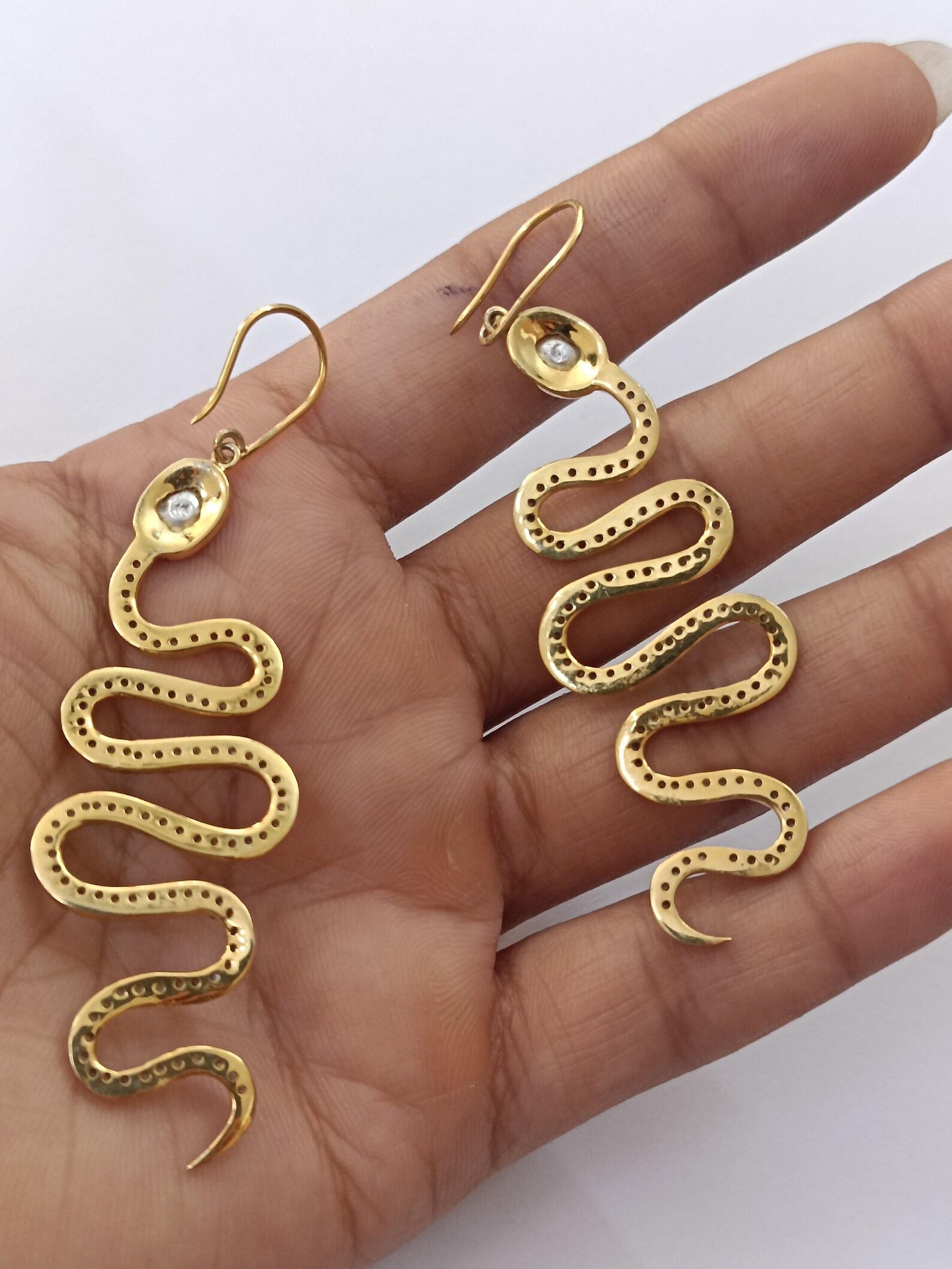 Ohrringe im Rosenschliff Polki Diamant-Haken-Ohrring 925 Sterlingsilber Schlange 1 Paar Ohrringe. im Angebot 3