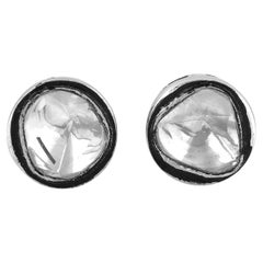 Rose Cut Polki Diamond Stud Earrings Made In 18k White Gold