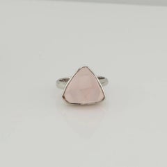 Rose cut rose quartz silver pinkie ring