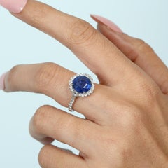 Rose Cut Round Shaped Blue Sapphire Cocktail Ring With Diamonds In 18k Gold
