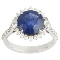 Rose Cut Round Shaped Blue Sapphire Cocktail Ring With Diamonds In 18k Gold