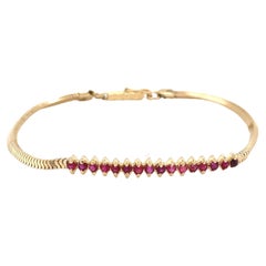 Bracelet ligne vintage en or jaune 14 carats avec rubis taillé en rose