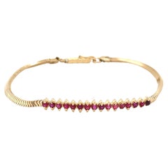 Rose Cut Ruby 14 Karat Yellow Gold Vintage Line Bracelet