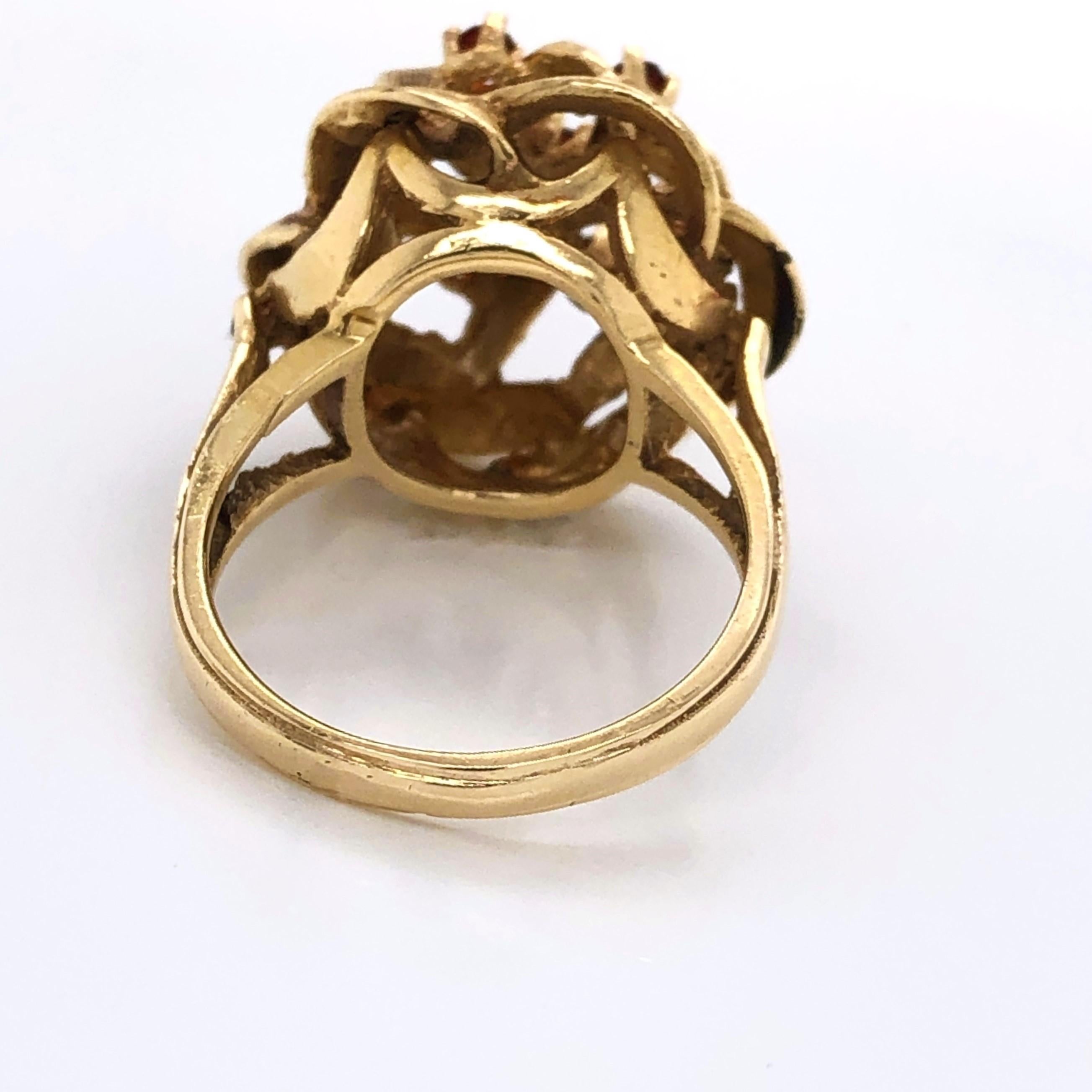 Women's Rose Cut Ruby Yellow Gold Cocktail Ring