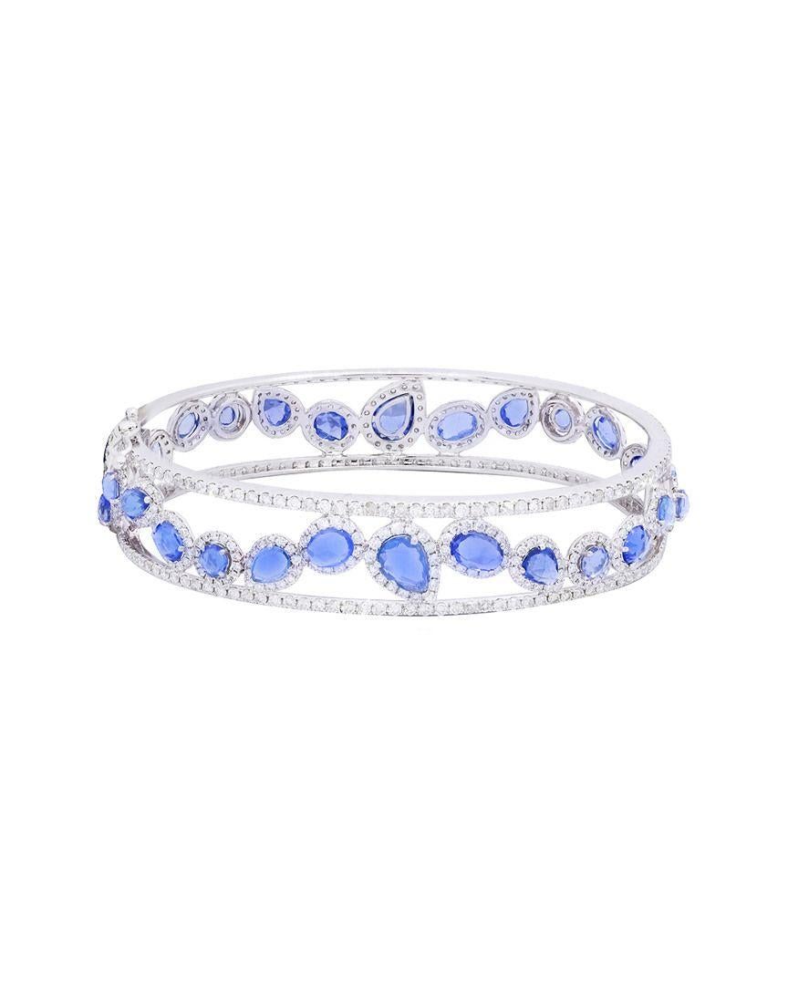 Rose Cut Sapphire and Diamond Bangle Bracelet In New Condition For Sale In New York, NY