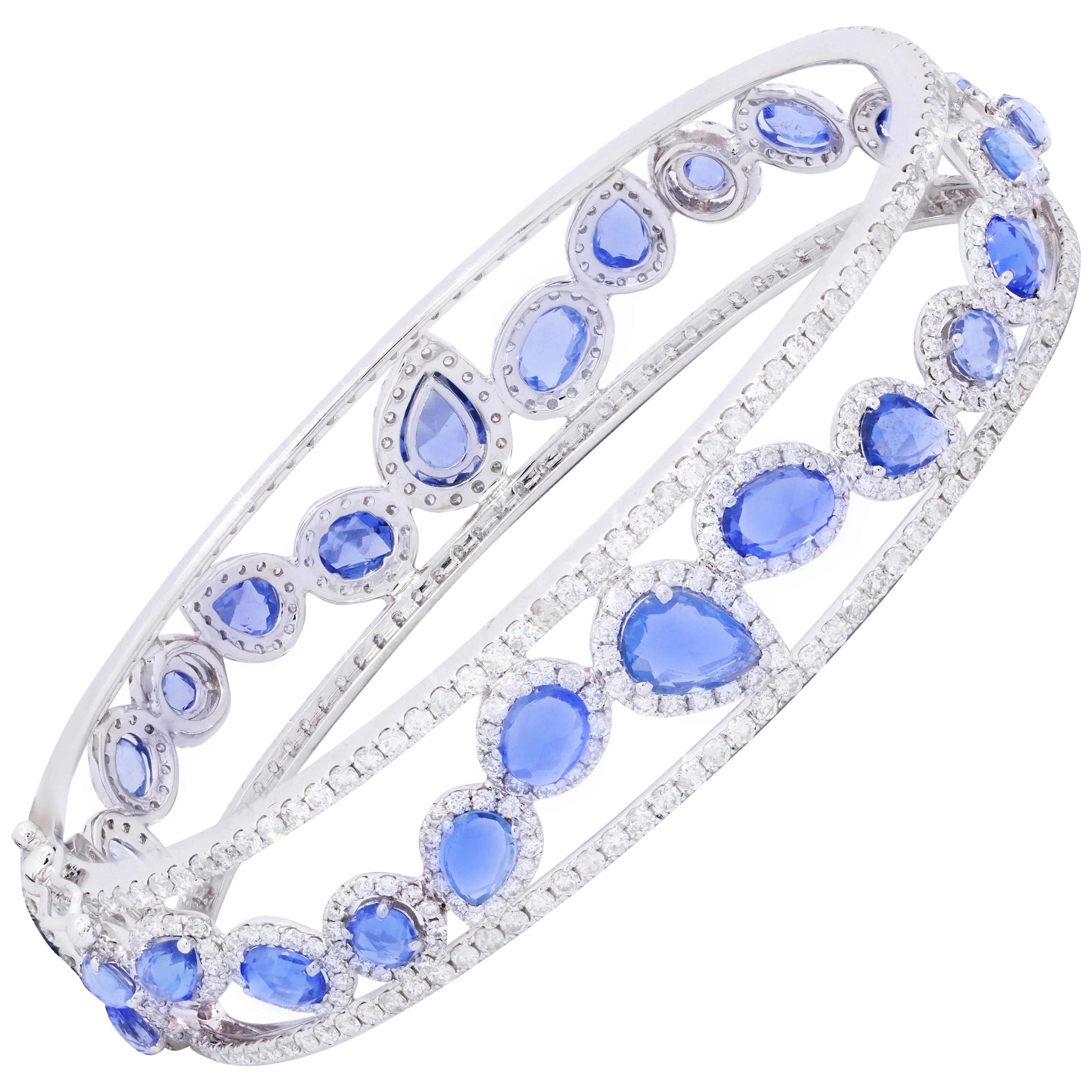 Rose Cut Sapphire and Diamond Bangle Bracelet For Sale