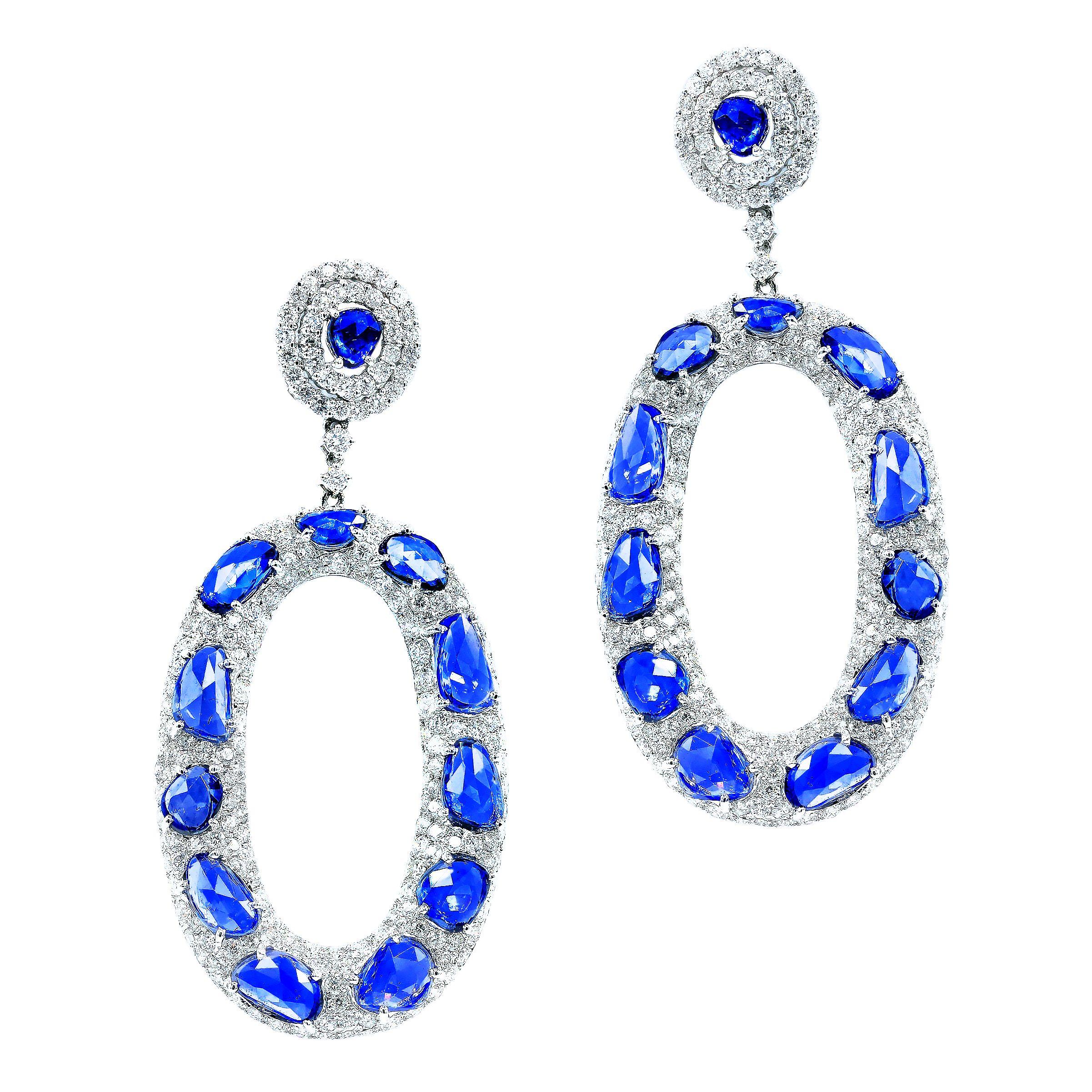 Modern Diana M. Rose Cut Sapphire and Diamond Earrings For Sale