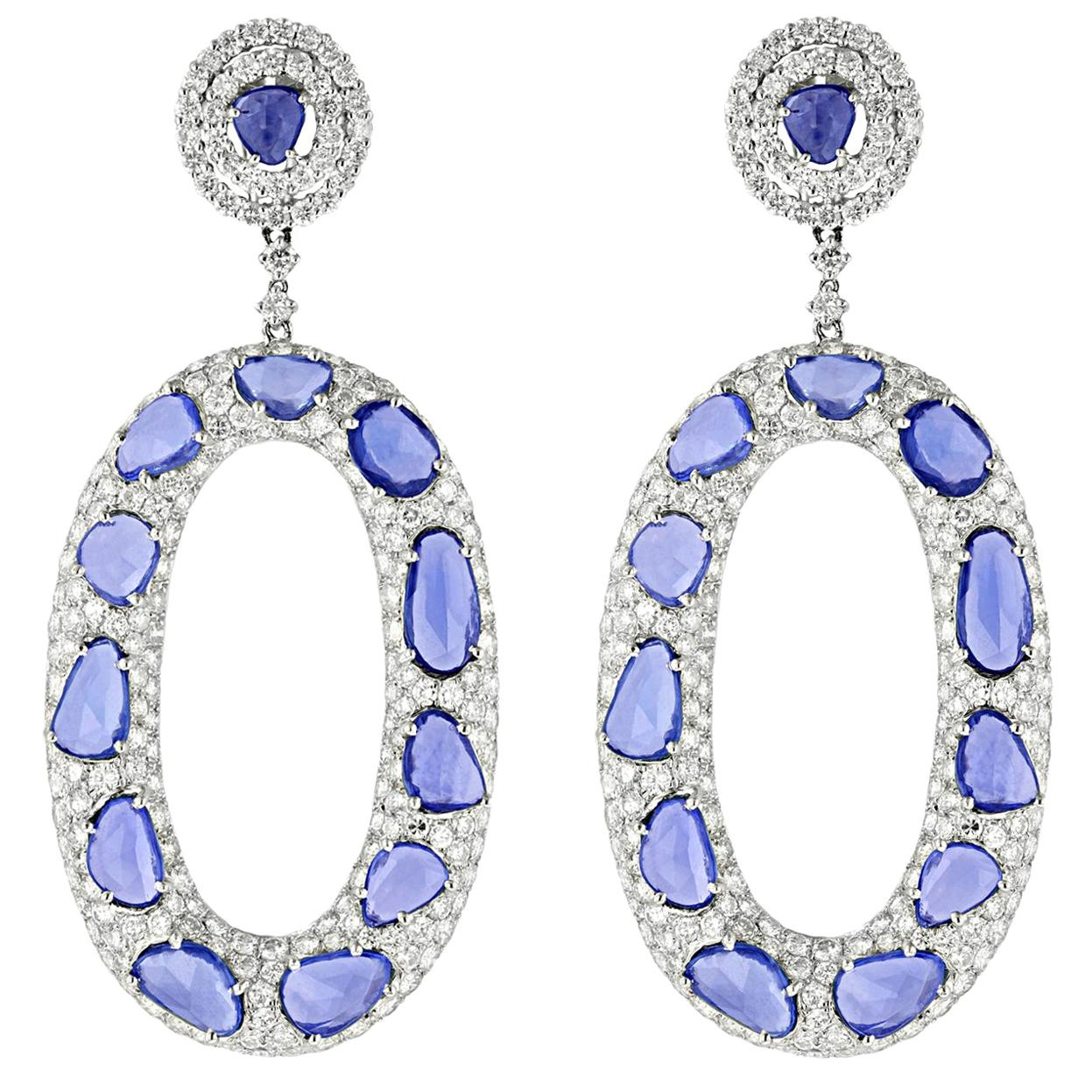 Diana M. Rose Cut Sapphire and Diamond Earrings For Sale