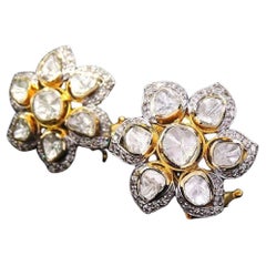 Rose Cut Slice Polki Diamond Earring 925 Sterling Silver 1 Pair Earring Gift.