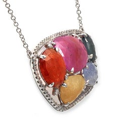 Collier en or blanc 14 carats avec plusieurs saphirs et diamants de taille rose de 12,48 carats et tranches de 0,47 carat