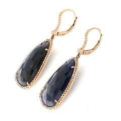 Rose Cut Sliced 15 Ct Blue Sapphire 0.51 Ct Diamonds 14k Rose Gold Earrings