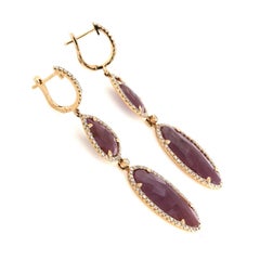 Tropfenohrringe aus 14k Roségold mit Rosenschliff und geschliffenem 16 Karat natürlichem Rubin 0,99 Karat Diamanten