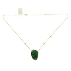 Rose Cut Sliced 17.95 Carat Emerald 0.31 Carat Diamonds 14 Karat Gold Necklace