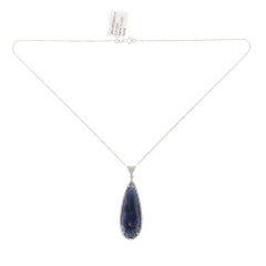 Rose Cut Sliced 17.75 Ct Blue Sapphire 0.58 Ct Diamonds 14k White Gold Necklace