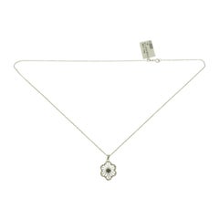 Rose Cut Sliced 27 Ct Blue Sapphire 0.43 Ct Diamonds 14k White Gold Necklace