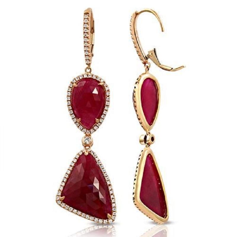Height: 61 mm
Width: 16 mm
Metal:14K Rose Gold
Hallmarks: 14K
Total Weight: 11.9 Grams
Stone Type: 29.89 CT Natural Ruby & G SI 0.96 CT Diamonds
Condition: New
Estimated Price: $8999
Stock Number: E8009-N13