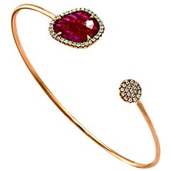 Rose Cut Sliced 2.98 Ct Natrual Ruby 0.30 Ct Diamonds 14k Rose Gold Bracelet