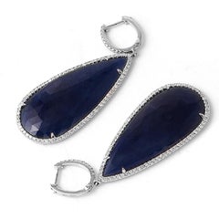 Rose Cut Sliced 49ct Blue Sapphire 1.00 Ct Diamonds 14k Gold Earrings