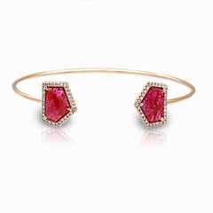 Rose Cut Sliced 5.56 Ct Ruby 0.36 Ct Diamonds 14k Rose Gold Bangle Bracelet