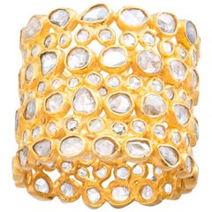 Rose Cut White Diamond Eternity 18 Karat Yellow Gold Band Ring