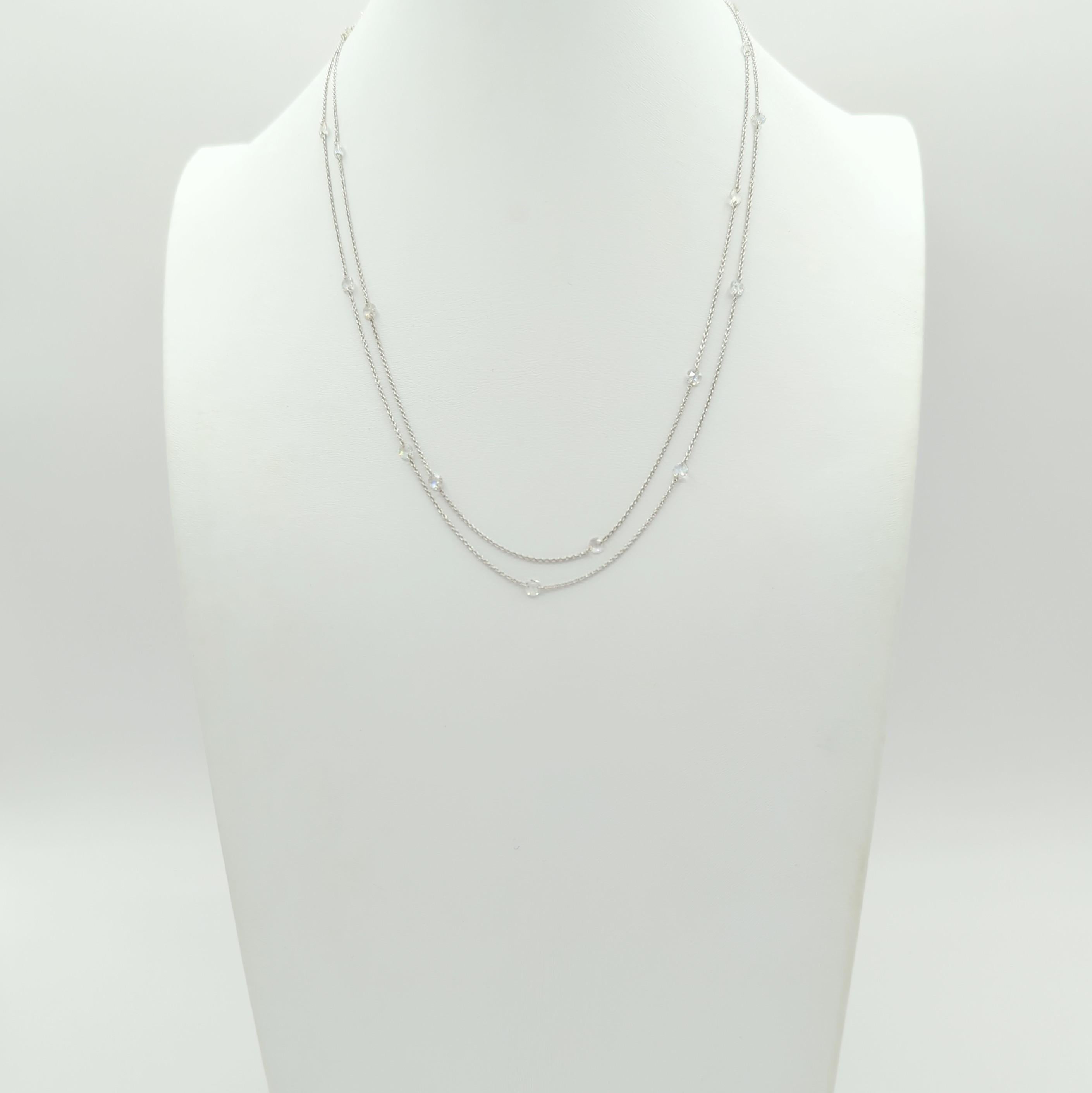 Women's or Men's Rose Cut White Diamond Necklace in 18K White Gold