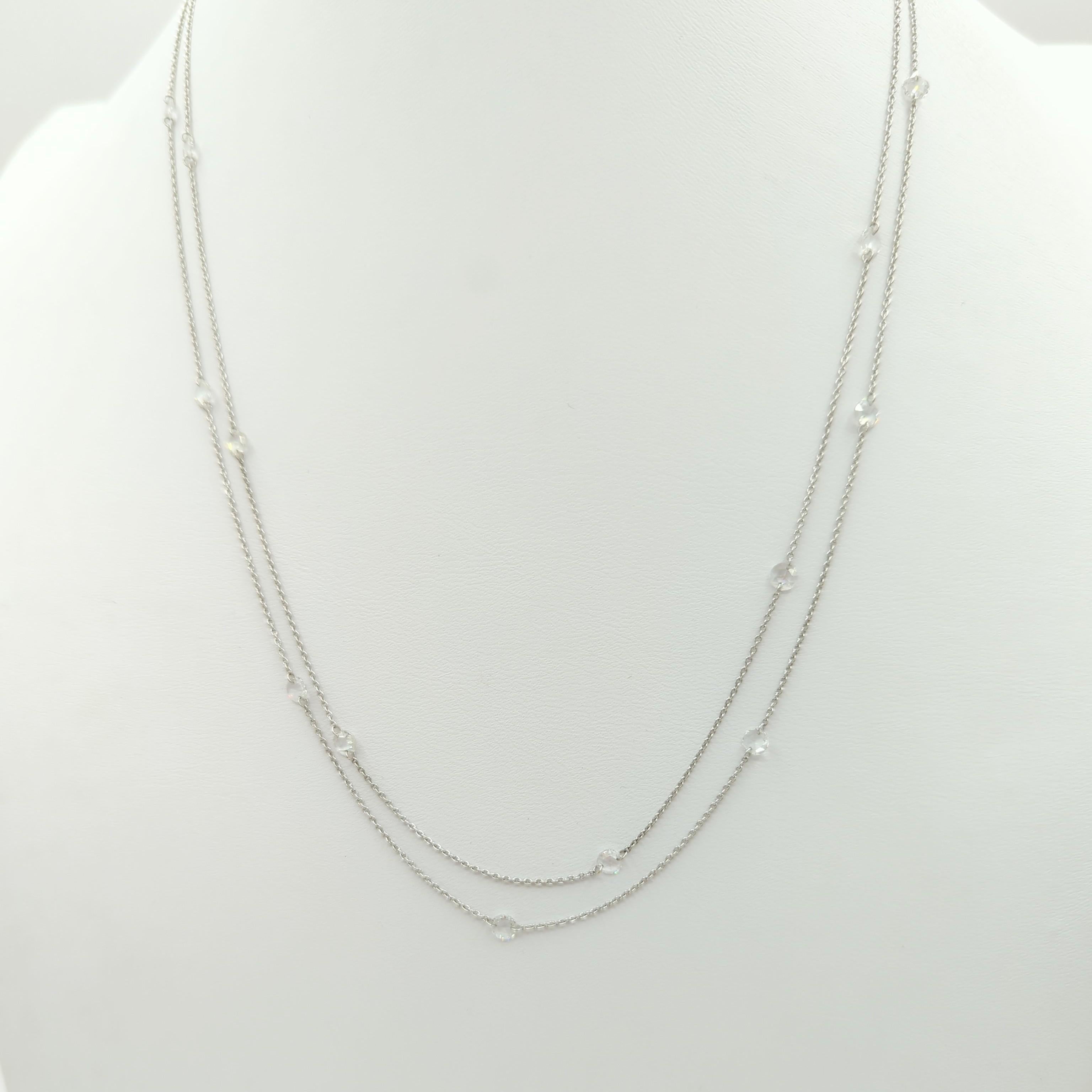 Rose Cut White Diamond Necklace in 18K White Gold For Sale 1