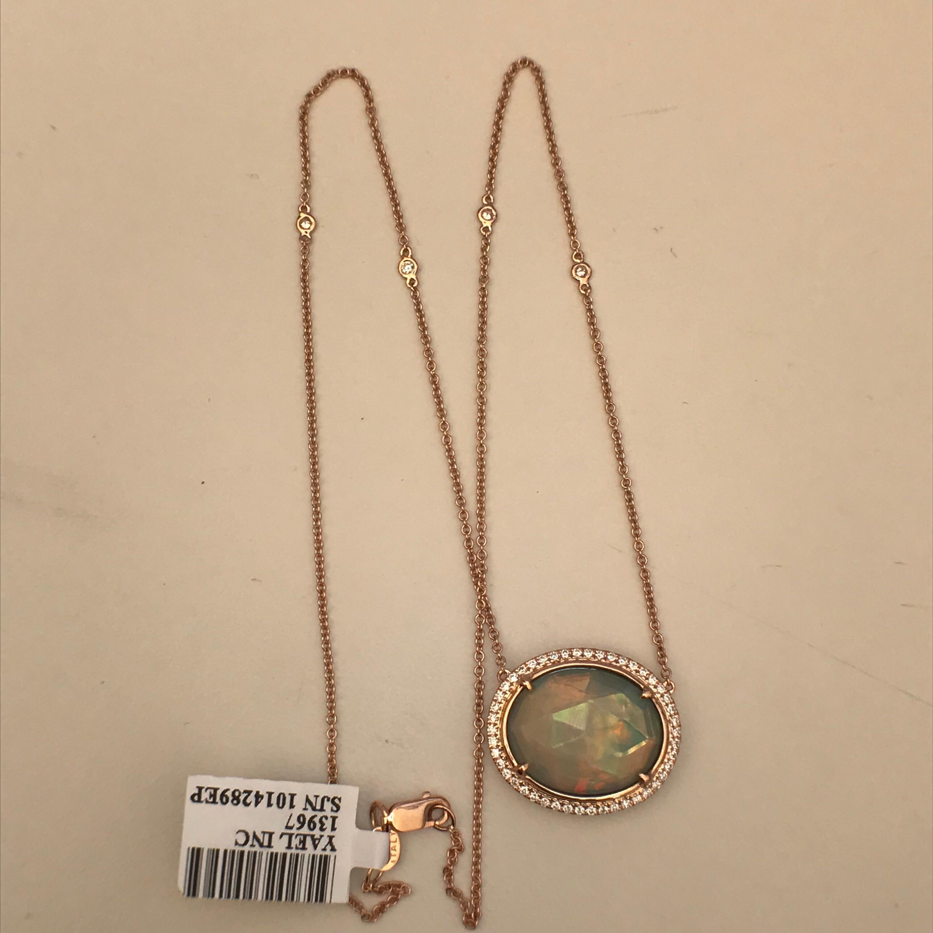 Rose-Cut White Opal and Diamond Necklace In New Condition For Sale In San Francisco, CA