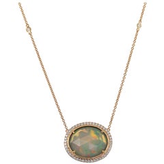 Rose-Cut White Opal and Diamond Necklace